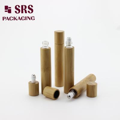 China 15ml luxury real bamboo serum bottle with glass inner bottle roll on metal ball for sale