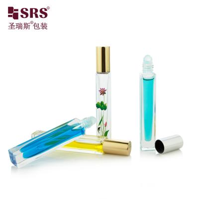 China 10ML Square Shape Roll On Bottles With 3D Printing Flowers Roller Ball Bottle for sale