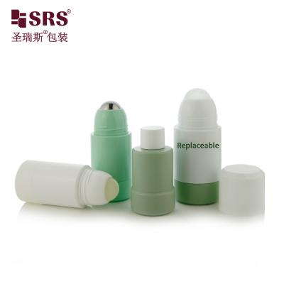 China 50ml 75ml Empty Replaceable Refill PP PCR Recycled Injection Custom Color Deodorant Luxury Roll On Bottle for sale