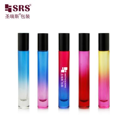 China 10ml Round Shape Thick Bottom Luxury Empty Custom Gradient Color Glass Oil Bottle Roll On for sale