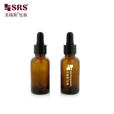 中国 30ml 1オンス 空のアンバーエッセンシャルオイル 送料準備済み ストック ガラスドロッパーボトル 販売のため