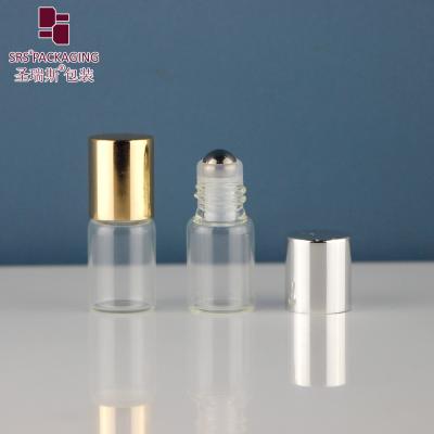 China BLP-2ML Sin fugas Mini Cute Vacío Transparente de color ámbar Botella de vidrio con bola de acero para el perfume de aceite esencial en venta