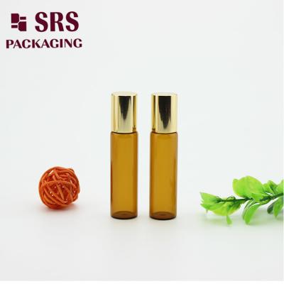 China 5ml luxury amber glass roller ball bottle with metal ball for essential oil for sale