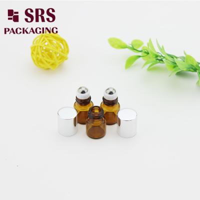 China 1 ml de rollo de vidrio súper mini ámbar en botella con bola de acero y tapa de aluminio en venta