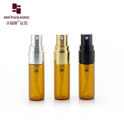 China BLPA-3ML Amber Vial Tube Glasfles Met Aluminium Gold Sprayer Pump Voor Parfum Te koop