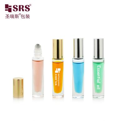 China GB1-5ML Clear Luxury High End Leak Proof Glass Roller Steel Ball Bottle With Aluminum cap Round for sale