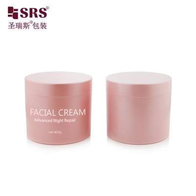 China SRSQ 400g Injection Pink Glossy Frosted Painted Plastic PP PCR Body Scub Jar Container Customization for sale