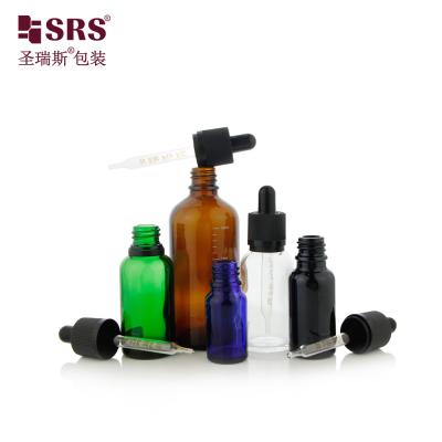 China D006  15ml 30ml 50ml Green Transparent Clear Glass Dropper Bottle For Facial Serum Tamper Evident Lid for sale