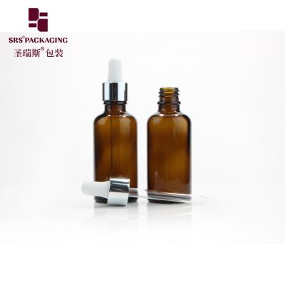 China Garrafa de vidro de gotejar personalizada de 50 ml, marrom- âmbar, vazia, para óleo essencial à venda