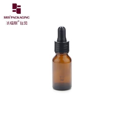 China amber color empty glass skin care serum oil in stock 15ml dropper bottle for sale