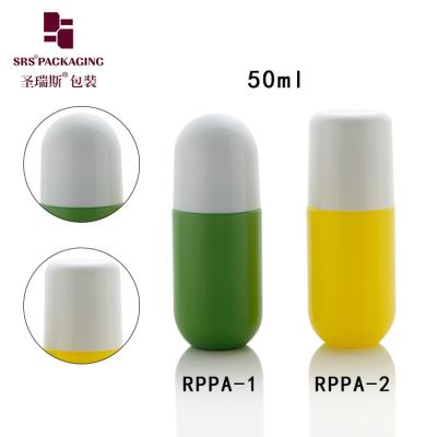 Chine Forme de pilule Cute plastique vide en gros personnalisé couleur verte 50 ml rouleau sur bouteille à vendre