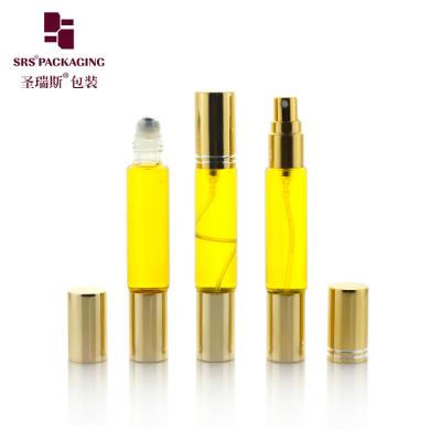 China 10ml Gold Lid Empty Double Head Design Roller And Spray Bottle For Perfume for sale