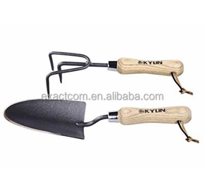 China GARDEN TOOL KIT High Quality Garden Hand Tools Set - Include Garden Hand Trowel and Garden Rake with Wooden Handle/Leather Hanger for sale