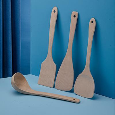 China Customized Viable High Temperature Beech Spatula Pot Spatula Rice Spoon Soup Spoon Set Unpainted Beech Spatula for sale