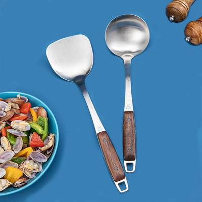 China Sustainable Walnut Stainless Steel Wok Spatula Can Be Customized Stainless Steel Kitchen Two Piece Set for sale