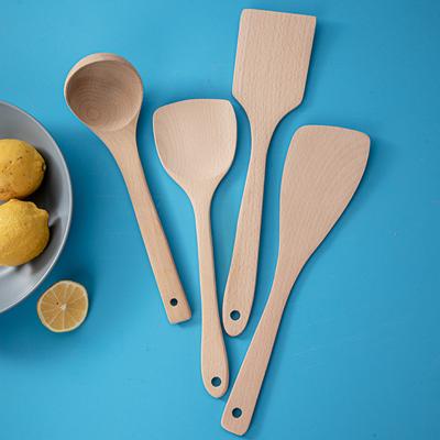 China Wholesale Sustainable High Temperature Spatula Beech Wooden Spoon Set Wooden Spoon Set Cooking for sale