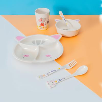 China Wholesale Food Grade Fiber Cutlery Cup Fork Bowl Spoon Viable Bamboo Kids Cutlery Set Cute Cat Cutlery Set for sale