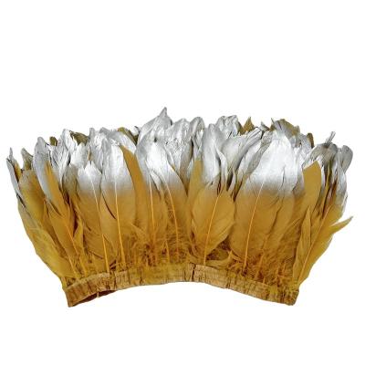 China Hot-Wholesale Gold Spray 6-8 Inch (15-20 cm) White Curved Goose Feathers Trims Fringe With Sewing Crafts Suits Decoration for sale