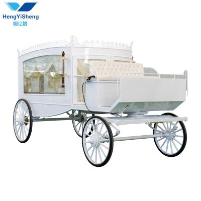 China Horse Funeral Glass Covered White Funeral Carriage English Funeral Wagon Manufacturer for sale