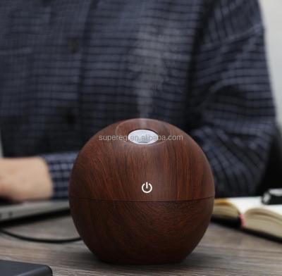 China Household Round Ball Shaped Essential Mini Dark Wooden Cool Mist USB Humidifier Diffuser 150ml for sale