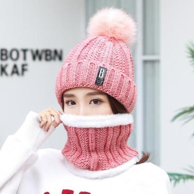 China RTS Winter COMMON Knitting Scarf And Hat Set Big Korean Flip Hats Knitted Beanie For Women for sale