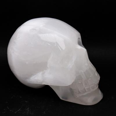 China China Wholesale Natural Hand Carved Polished Healing Crystal Skulls Carved Selenite Skulls Crafts For Decoration Gifts for sale