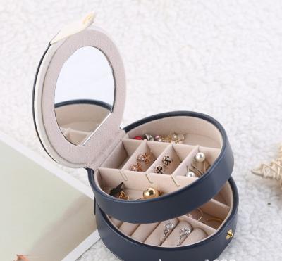 China Hot Selling PU Leather Portable Mini Jewelry Storage Case With Mirror PU Leather Small Travel Jewelry Boxes for sale