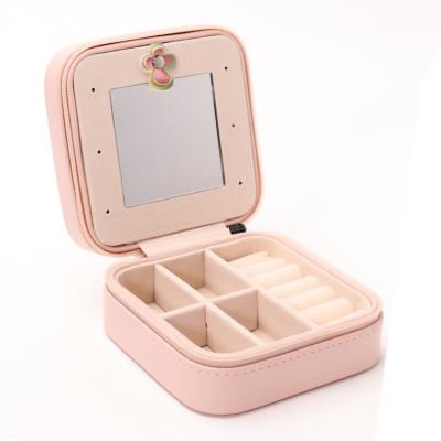 China Multifunctional PU Leather Jewelry Gift Box Rings Earrings Necklace Accessories Travel Case Jewelry Case With Mirror for sale