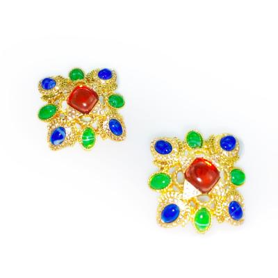 China Vintage Ladies Fashion Beautiful High Quality Colorful CZ Stud Earrings For Woman Jewelry Cubic Zirconia Stud Earring for sale