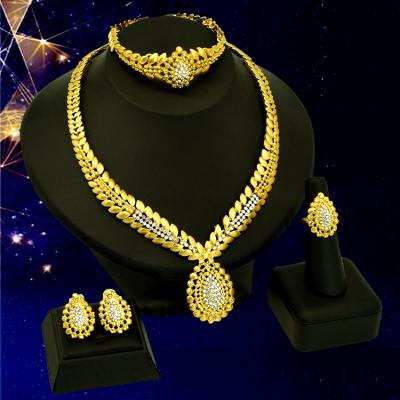 China Gold Plated Exotic Water Wave Chain Set Custom Made Bridal Ladies Jewelry Luxury Wedding Jewelry Set for sale