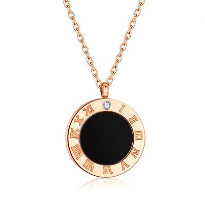 China Romantic Women Rose Gold Plated Diamond Necklace Roman Numeral Engraved Pendant Fashion Necklace for sale