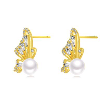 China Other Drop Earring High Quality Cute Butterfly Pearl Diamond Butterfly Dangle Earring for sale