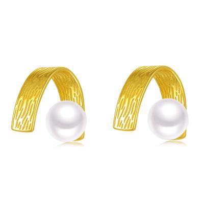 China TRENDY simple 925 sterling silver gold plated irregular pearl stud earrings 7mm freshwater pearl earring for sale