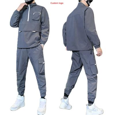 China Custom Jogging Logo Two Piece Cotton Gym Sweatsuit Casual Fashion Men's Breathable Tracksuit for sale