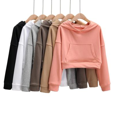 China Breathable Terry Cotton Pullover Hoodie Blank Comfortable Crop Top Cropped Workout Hoodie Crop Fashionable Women's Hoodies for sale