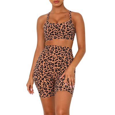 China Wholesale Breathable Leopard Yoga Set Sports Bra And Shorts Yoga Cloth Set 2 Piece Fitness Suit for sale