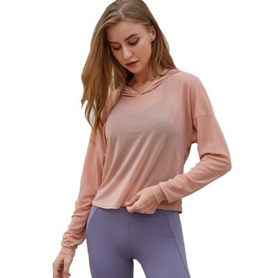 China Breathable Gym Fitness Women Long Sleeve Hoodies Sportswear Training Apparel Workout Tops Yoga Sweatshirts for sale