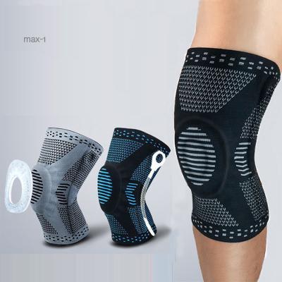 China 1 Piece Breathable Patella Knee Protector Brace Silicone Spring Knee Pad Basketball Knitted Elastic Compression Knee Sleeve Support Sports for sale