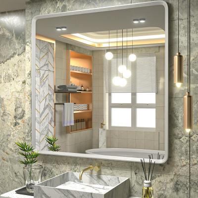 China Modern Design Metal Frame Mirror Living Room Decorative Bedroom Lighted Wall Mounted Mirror for sale