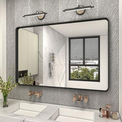 China 2023 Bright High Quality Bathroom Mirror With Shelf Black Powder Coating Frame Well Finished Mirror for sale