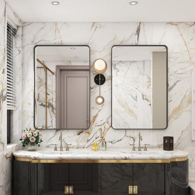 China Bright Gold Rectangular High Quality Elegant Decorative Bathroom View Wall Mirror In Chrome For Living Room for sale