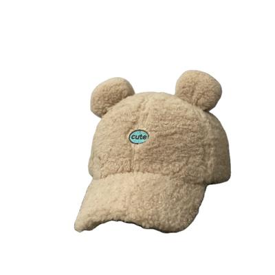 China breathable & All-match cute Korean fashion baseball cap autumn and winter lamb woolen bear wool waterproof casual warm hat for sale