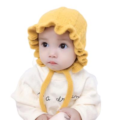 China COMMON baby girl winter hat autumn and winter ear protection lace hooded warm woolen girls knitted hat for sale