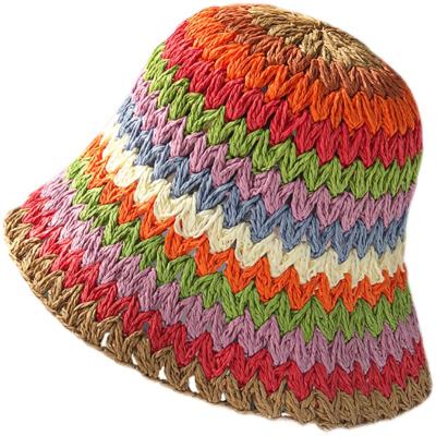 China Foldable Summer Sun Hat Women's Panamas Straw Hat Rainbow Protective Character Beach Sun Visor Crochet Handmade Women UV Sun Visor Hats for sale