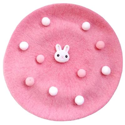 China Fashion\New Comfortable Handmade Japanese Women\durable Beret Hat Felt Rabbit Fur Ball Decoration for sale