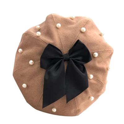 China Fashion\Comfortable Women\Durable Winter Wool Hat Vintage Cashmere Pearl Bow Berets for sale