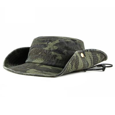 China Wholesale Women Outdoor Mountaineering Large Sunshade Mens Cotton Camouflage Camouflage Fishing Folding Bucket Hat for sale