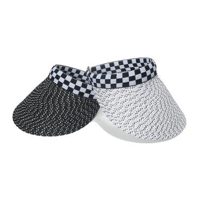 China Straw Hats Visor Outdoor Sports Plush Fashion Summer Beach Women's Checkerboard Top Hat Leisure Sun Tennis Empty Hat for sale