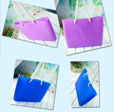 China Silicone beachs bag with cotton rope / silicone shopping beach bags /beach shoulder bags for sale