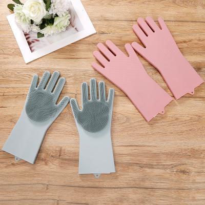 China 2019 Reusable Silicone Dish Washing Sponge Scrubber Gloves Cleaning Glove Heat Resistant Glove for sale